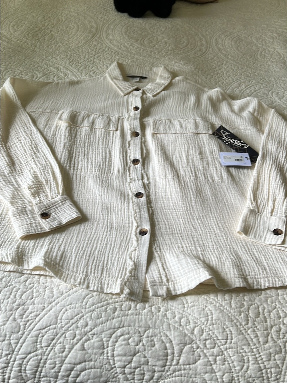 UNIONBAY Cream Textured Button-Front Blouse